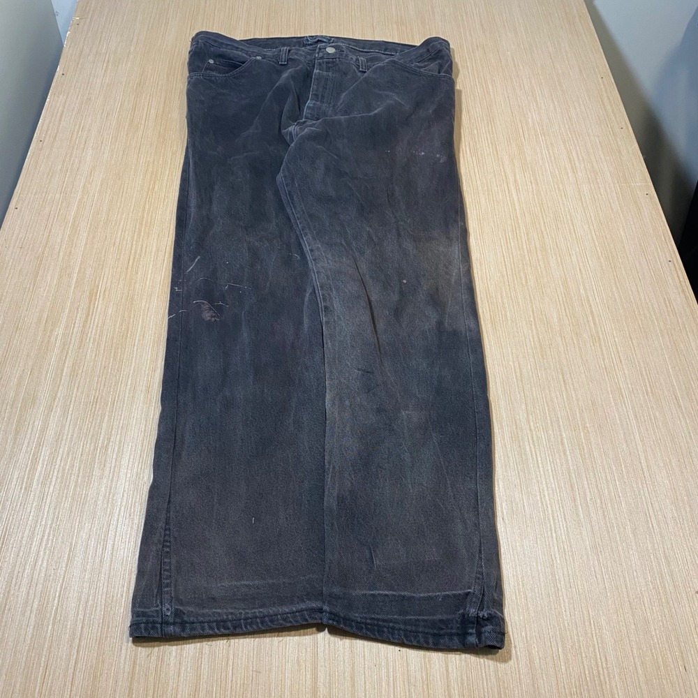 Vintage Wrangler Distressed Workwear Jeans Faded Black Denim 37x31 Straight Leg